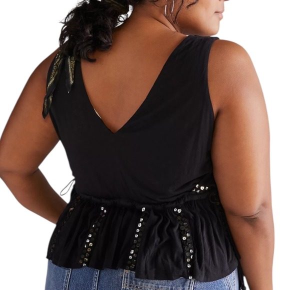 Anthropologie Forever‎ That Girl V-Neck Sequin Embellished Tank Black XL - Picture 3 of 14